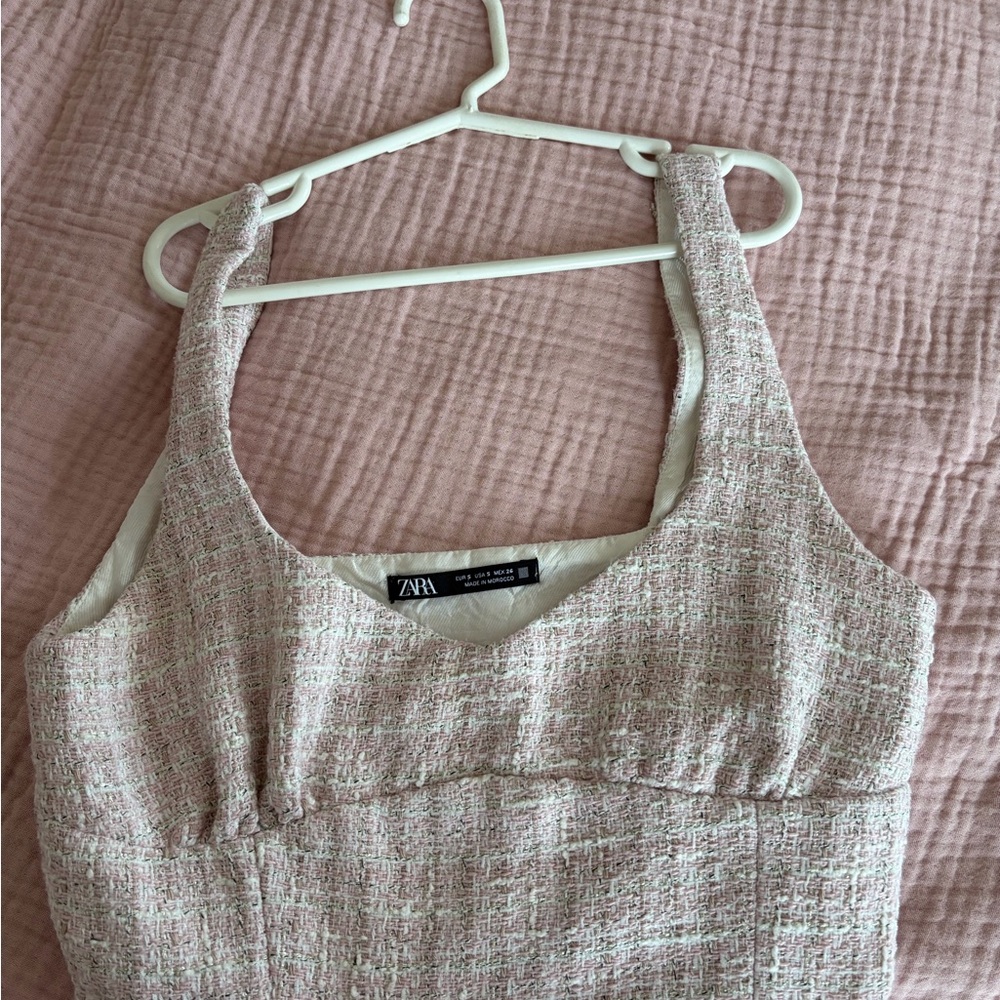 Zara Blush Pink Tweed Sleeveless Cropped Top